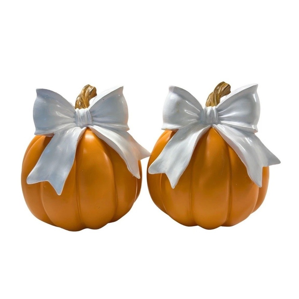 2026 Hobby Lobby Fall Classics Orange Pumpkin With White Bow Large - (Set Of 2)